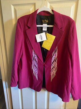 Bob Mackie Fuchsia Blazer with White Fringe Embroidery